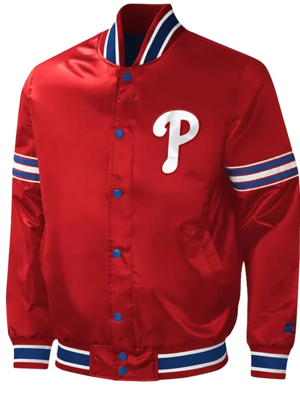 Philadelphia Phillies Midfield Red Varsity Satin Jacket