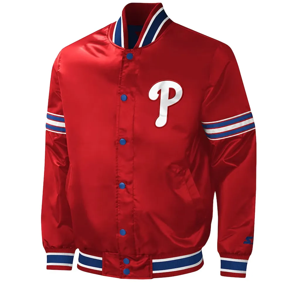 Philadelphia Phillies Midfield Red Varsity Satin Jacket Philadelphia Phillies Midfield Red Varsity Satin Jacket