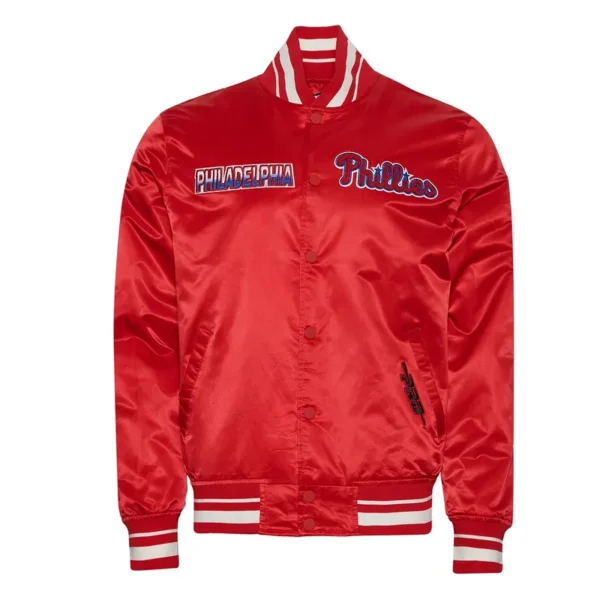 Philadelphia Phillies Turn It Up M Classic Rib Red Satin Jacket
