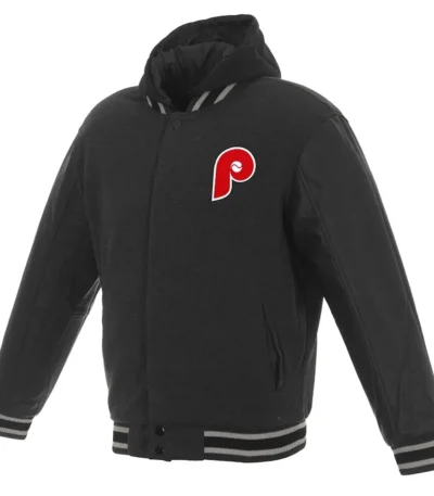 Philadelphia Phillies Varsity Black and Charcoal Hooded Jacket