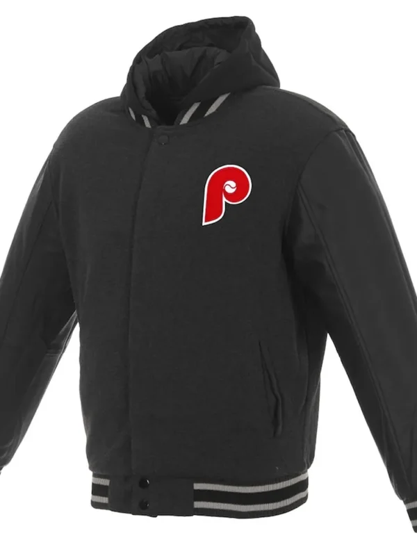 Philadelphia Phillies Varsity Black and Charcoal Hooded Jacket