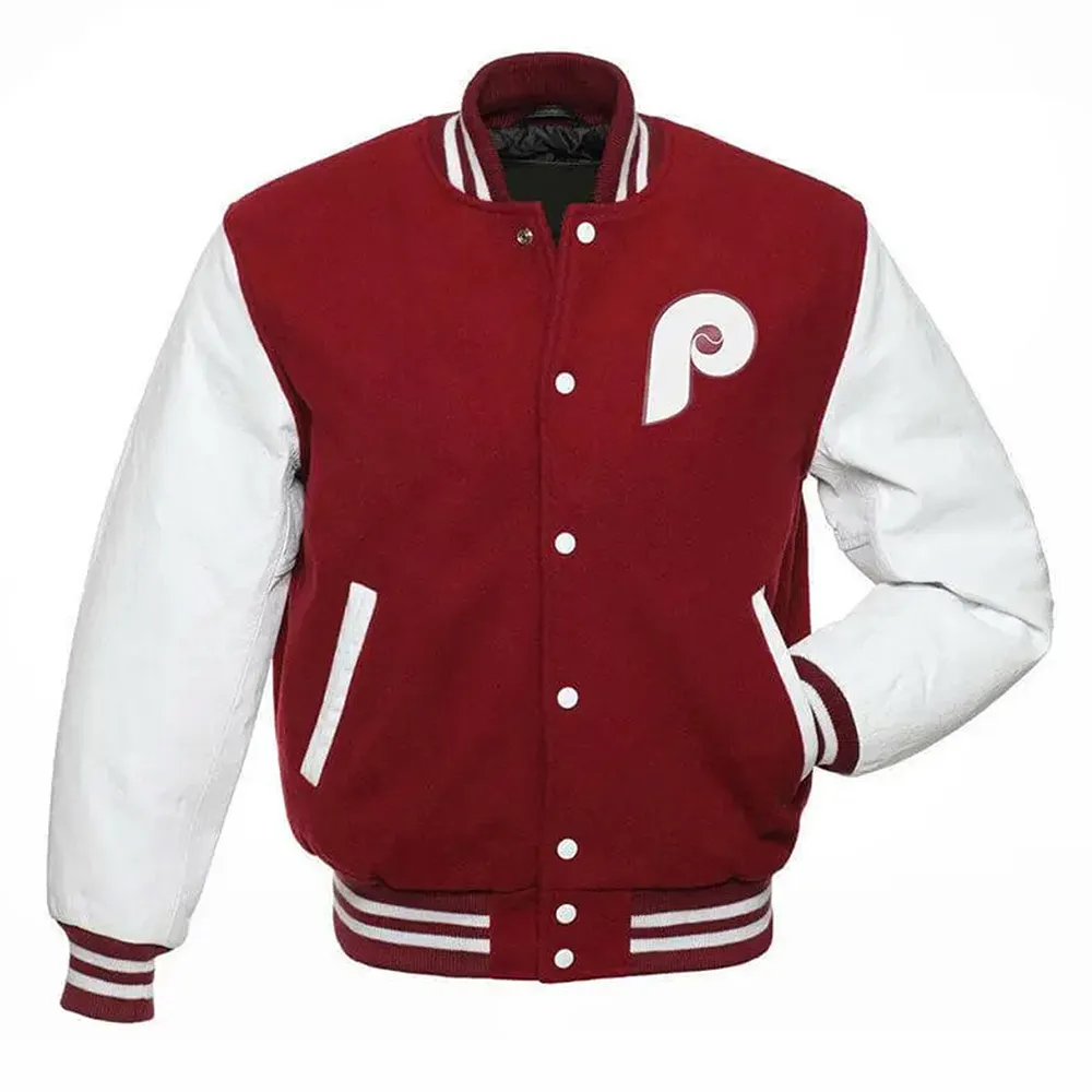 Philadelphia Phillies Varsity Burgundy and White Jacket Philadelphia Phillies Varsity Burgundy and White Jacket