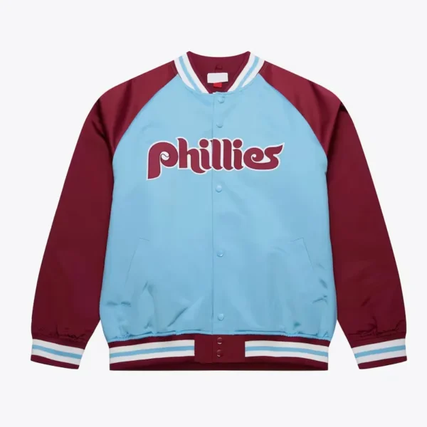 Philadelphia Phillies Vintage Logo Double Clutch Blue Satin Jacket