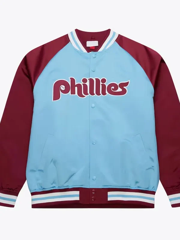 Philadelphia Phillies Vintage Logo Double Clutch Blue Satin Jacket
