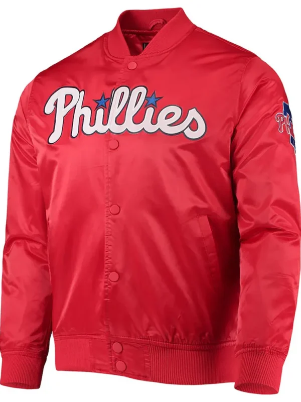 Philadelphia Phillies Wordmark Satin Red Full-Snap Jacket