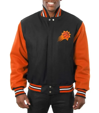Phoenix Suns Domestic Two-Tone Varsity Black-Orange Wool Jacket