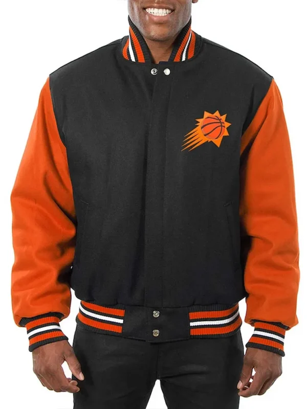Phoenix Suns Domestic Two-Tone Varsity Black-Orange Wool Jacket