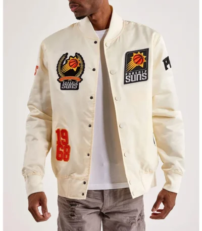 Phoenix Suns Off White Varsity Satin Jacket