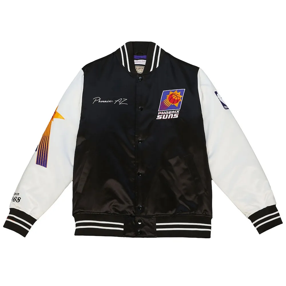 Phoenix Suns Team Origins Black and White Satin Jacket Phoenix Suns Team Origins Black and White Satin Jacket