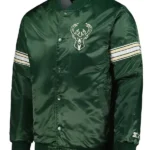 Pick & Roll Milwaukee Bucks Hunter Green Satin Jacket