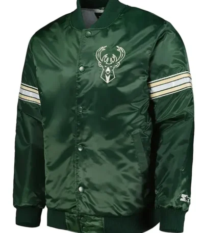 Pick & Roll Milwaukee Bucks Hunter Green Satin Jacket