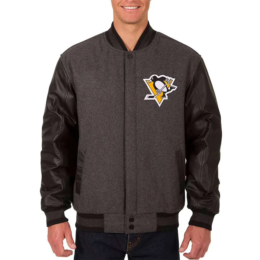 Pittsburgh Penguins Charcoal and Black Varsity Jacket Pittsburgh Penguins Charcoal and Black Varsity Jacket