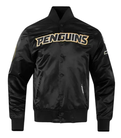 Pittsburgh Penguins Glam Black Varsity Satin Jacket
