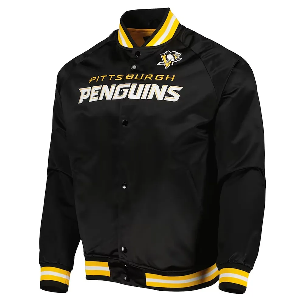 Pittsburgh Penguins Varsity Black Satin Jacket Pittsburgh Penguins Varsity Black Satin Jacket
