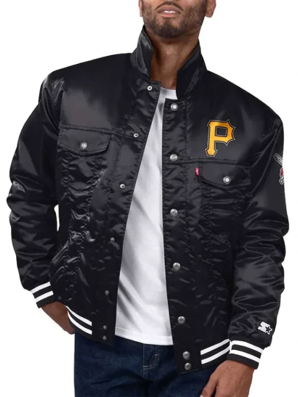 Pittsburgh Pirates Black Silver Tab Trucker Satin Jacket