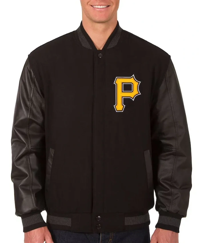 Pittsburgh Pirates Black Varsity Wool and Leather Jacket Pittsburgh Pirates Black Varsity Wool and Leather Jacket