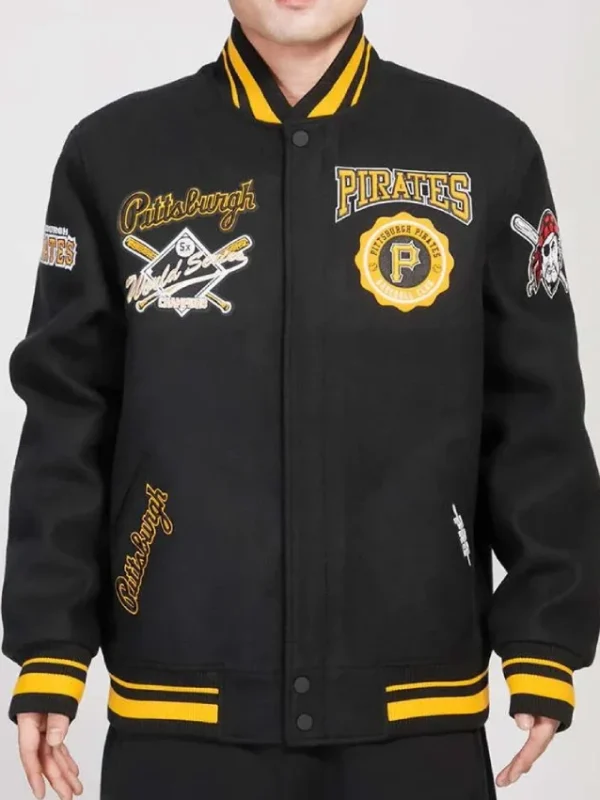Pittsburgh Pirates Crest Emblem Varsity Black Wool Jacket