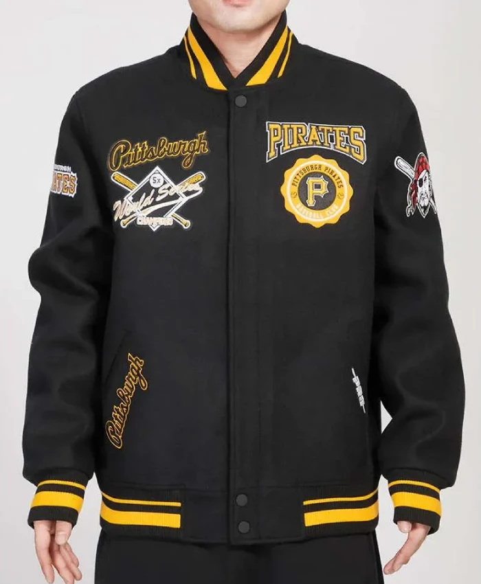 Pittsburgh Pirates Crest Emblem Varsity Black Wool Jacket Pittsburgh Pirates Crest Emblem Varsity Black Wool Jacket