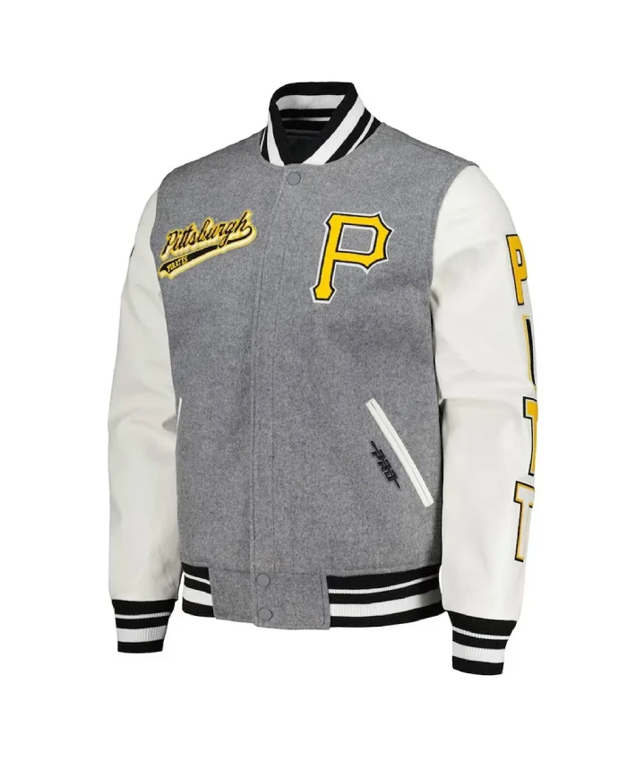 Pittsburgh Pirates Heather Gray/White Varsity Jacket Pittsburgh Pirates Heather Gray/White Varsity Jacket