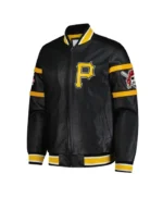 Pittsburgh Pirates Striped Black Varsity Leather Jacket