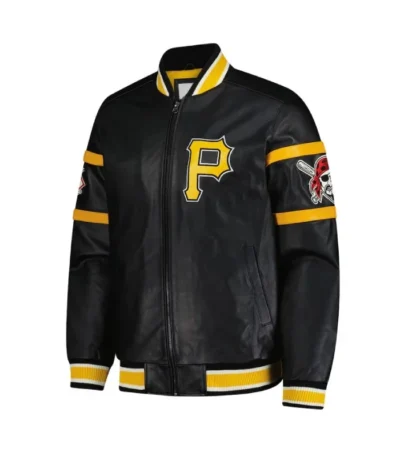 Pittsburgh Pirates Striped Black Varsity Leather Jacket