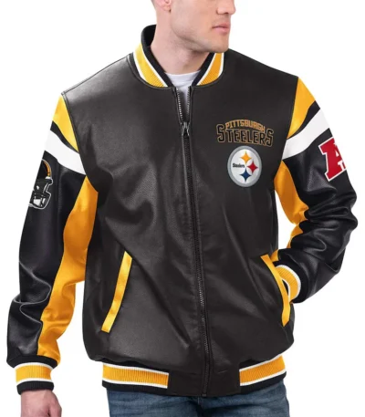 Pittsburgh Steelers Black Varsity Full-Zip Leather Jacket