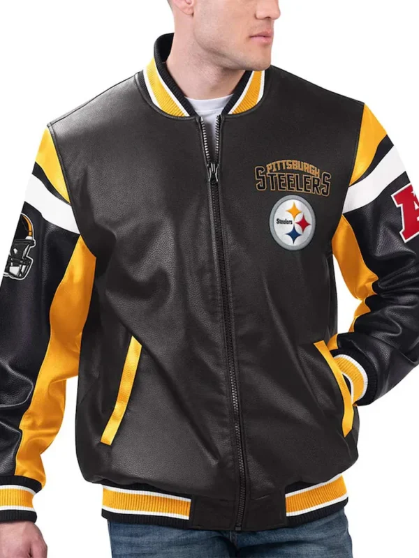 Pittsburgh Steelers Black Varsity Full-Zip Leather Jacket