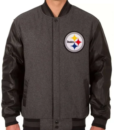 Pittsburgh Steelers Black and Gray Varsity Jacket