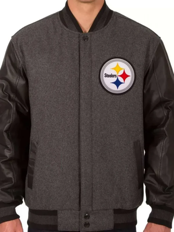 Pittsburgh Steelers Black and Gray Varsity Jacket