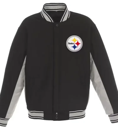 Pittsburgh Steelers Black and Gray Varsity Wool Jacket