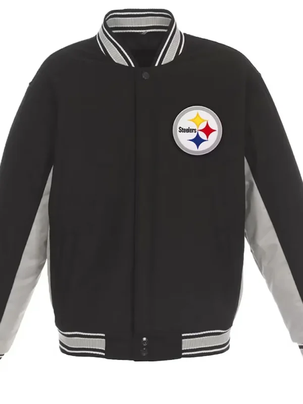 Pittsburgh Steelers Black and Gray Varsity Wool Jacket