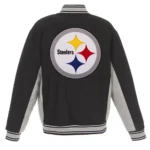 Pittsburgh Steelers Black and Gray Varsity Wool Jacket