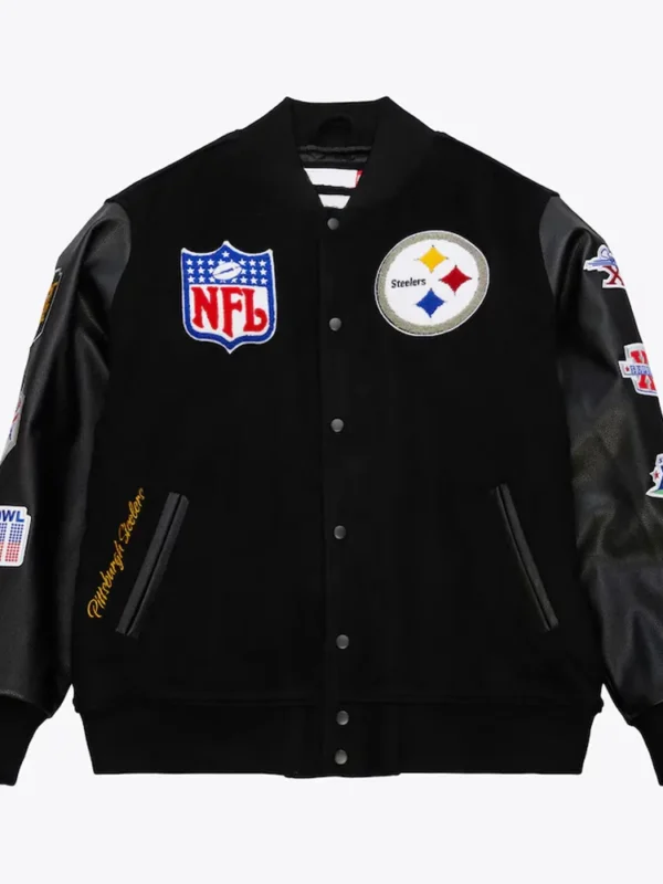 Pittsburgh Steelers Blackout Vintage Logo Varsity Jacket