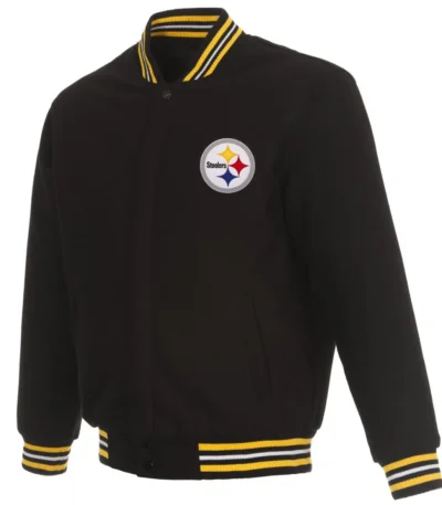Pittsburgh Steelers Bomber Black Wool Jacket