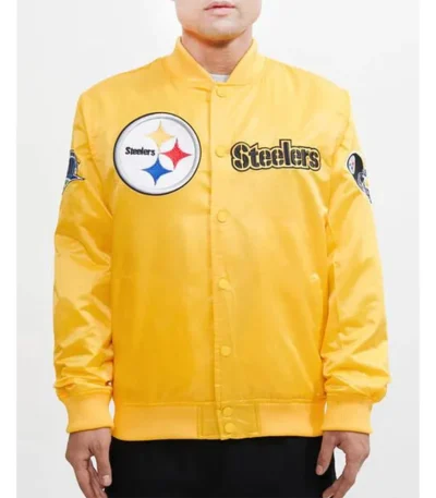 Pittsburgh Steelers Chest Hit Logo Yellow Satin Jacket