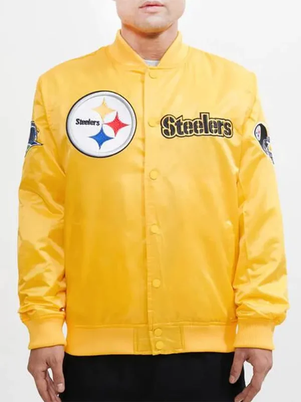 Pittsburgh Steelers Chest Hit Logo Yellow Satin Jacket