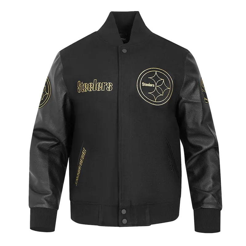 Pittsburgh Steelers Full-Zip Black Varsity Jacket Pittsburgh Steelers Full-Zip Black Varsity Jacket