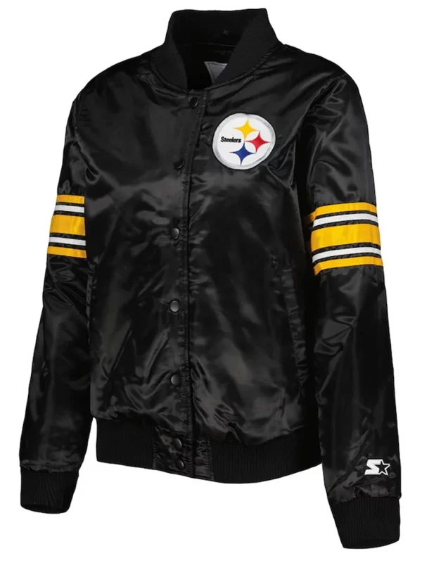 Pittsburgh Steelers Line Up Black Satin Jacket