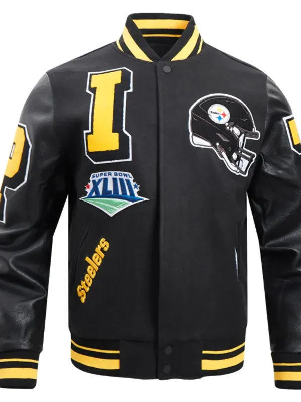 Pittsburgh Steelers Mashup Rib Varsity Wool-Leather Jacket