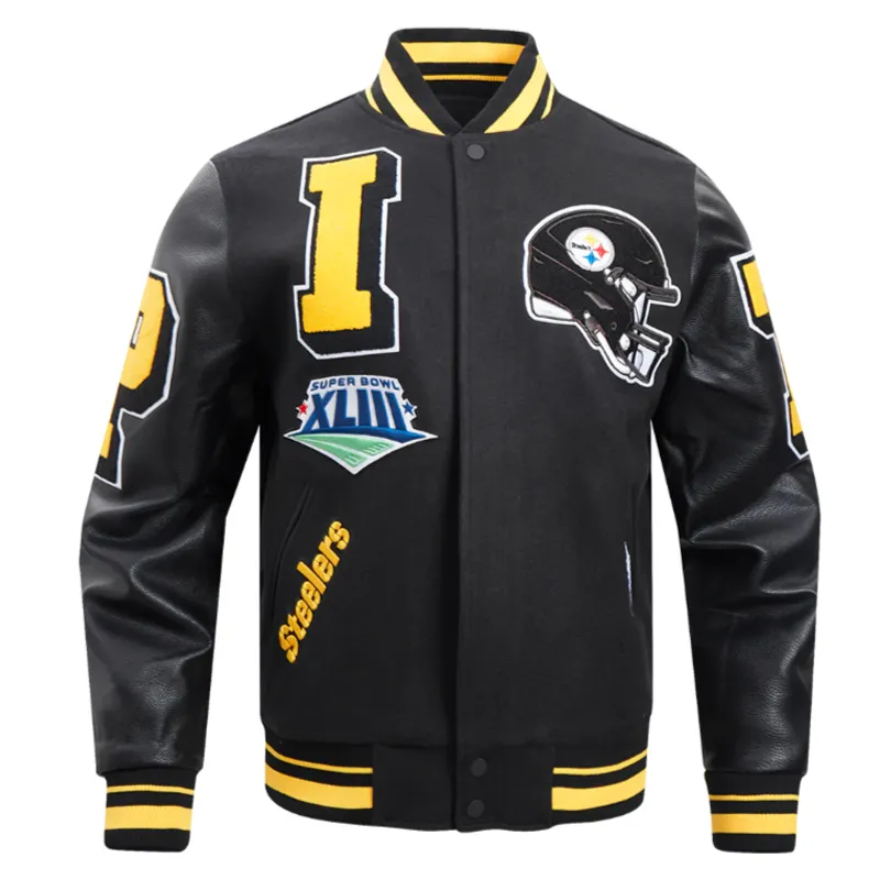 Pittsburgh Steelers Mashup Rib Varsity Wool-Leather Jacket Pittsburgh Steelers Mashup Rib Varsity Wool-Leather Jacket