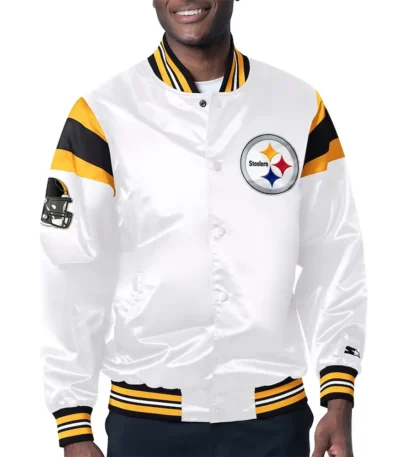 Pittsburgh Steelers Midweight White Satin Jacket