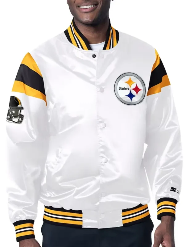 Pittsburgh Steelers Midweight White Satin Jacket
