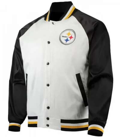 Pittsburgh Steelers NFL Satin White and Black Jacket