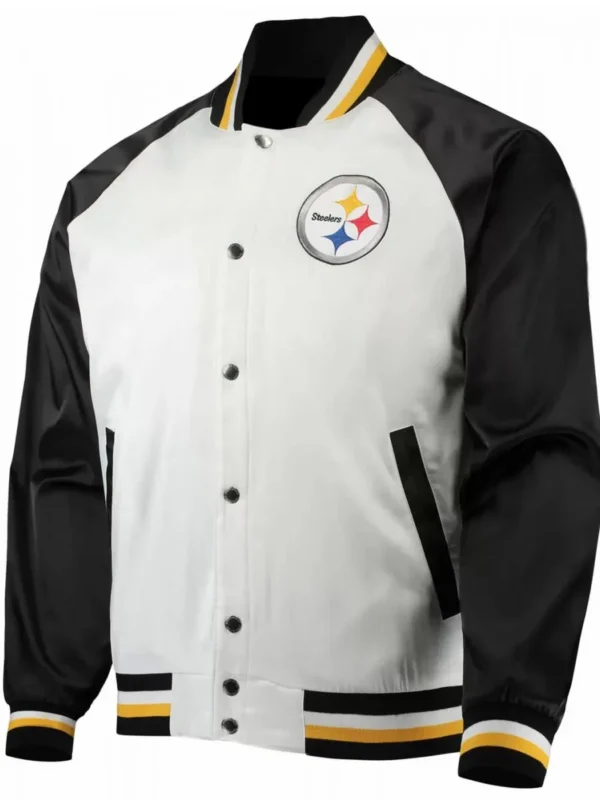 Pittsburgh Steelers NFL Satin White and Black Jacket