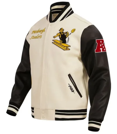 Pittsburgh Steelers Retro Classic Varsity Cream and Black Jacket