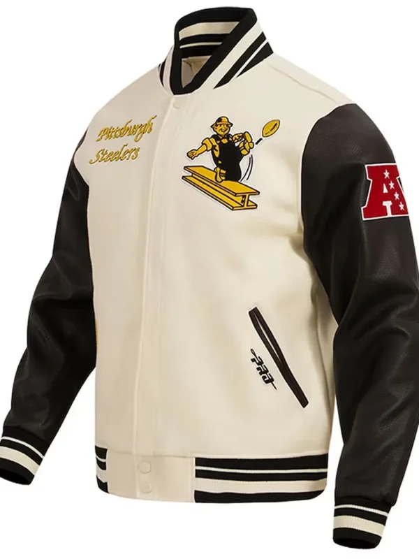 Pittsburgh Steelers Retro Classic Varsity Cream and Black Jacket