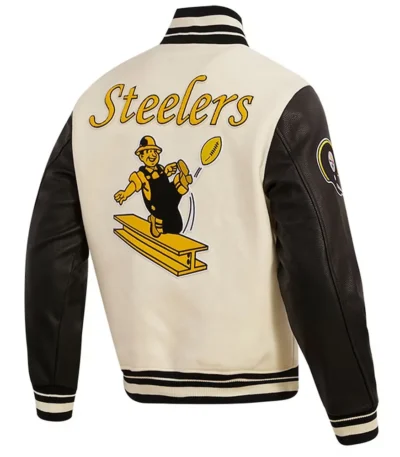 Pittsburgh Steelers Retro Classic Varsity Cream and Black Jacket
