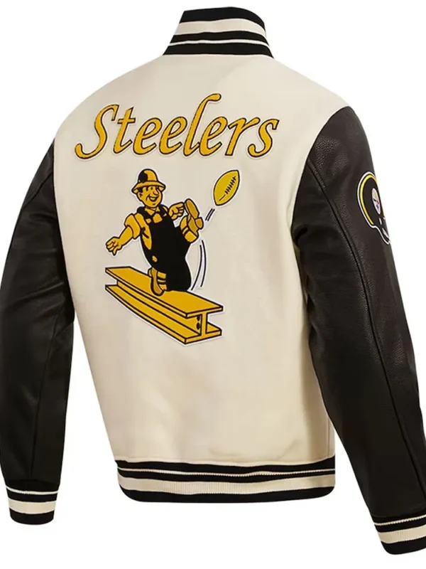 Pittsburgh Steelers Retro Classic Varsity Cream and Black Jacket
