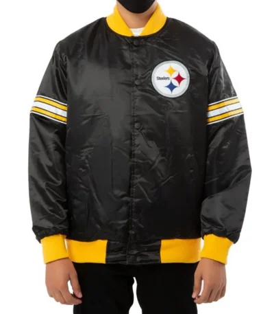 Pittsburgh Steelers Striped Black Varsity Satin Jacket