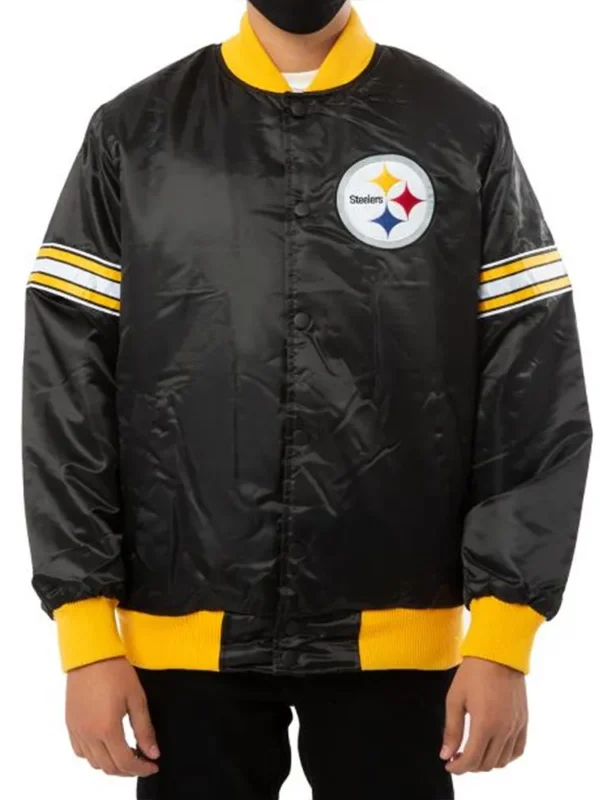 Pittsburgh Steelers Striped Black Varsity Satin Jacket